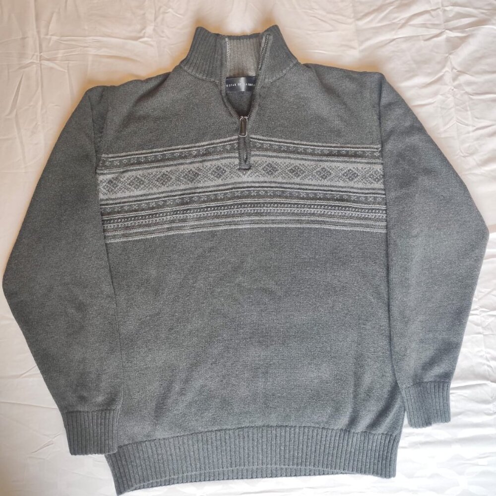 Oscar de la Renta Men’s Gray Knit Sweater Size Medium Half Zip Collar